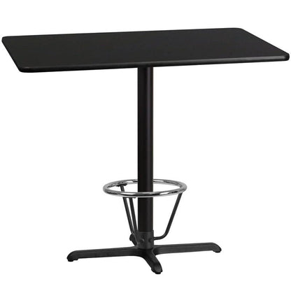30'' x 48'' Rectangular Black Laminate Table Top with 23.5'' x 29.5'' Bar Height Table Base and Foot Ring [XU-BLKTB-3048-T2230B-3CFR-GG] Fl Furniture