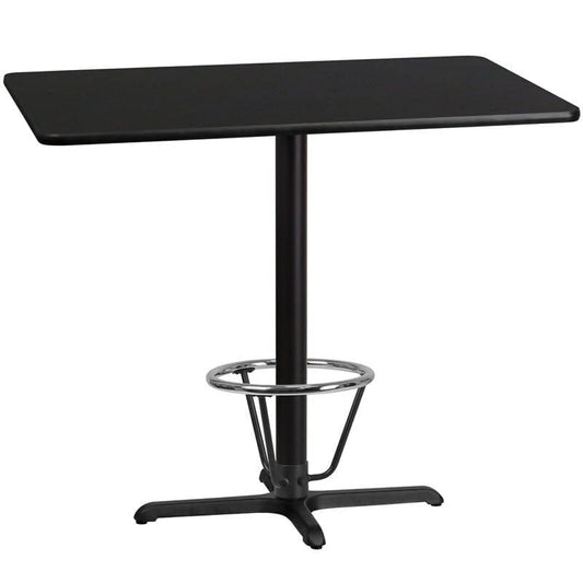 30'' x 48'' Rectangular Black Laminate Table Top with 23.5'' x 29.5'' Bar Height Table Base and Foot Ring [XU-BLKTB-3048-T2230B-3CFR-GG] Fl Furniture