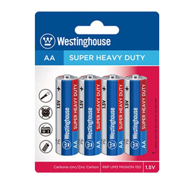 Westinghouse Super Heavy Duty AA Battery 4PK Ideal for Clocks, flashlights, remote controls, recorders, transistor radios-R6PBP4