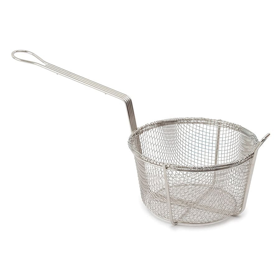 Royal Industries Fryer Basket Round 9.5 inches This fry basket securely holds food items while its cross support wiring underneath provides additional strength -RoyFB9RD