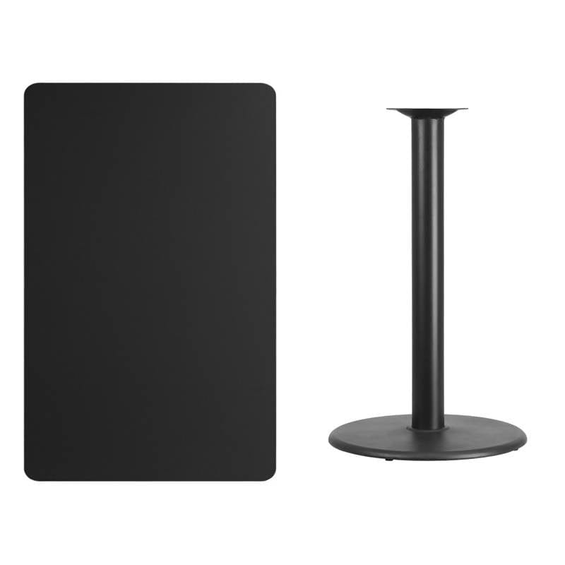 30'' x 48'' Rectangular Black Laminate Table Top with 24'' Round Bar Height Table Base [XU-BLKTB-3048-TR24B-GG] Fl Furniture