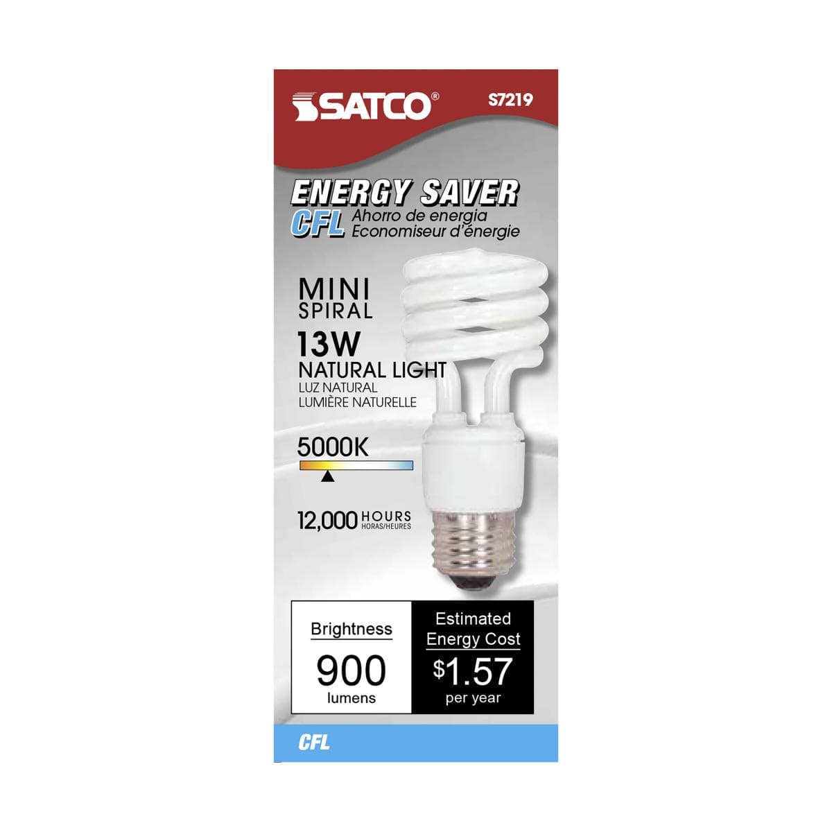 Satco S6237 13 Watt T2 Ultra Mini Spiral 5000K Natural Light Compact Fluorescent Light Bulbs - 4 per Package (60 Watt Replacement) - 04592306237 Pie's Variety Store