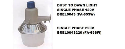 SINGLE PHASE 220V FA-65SW DUSK TO DAWN BREL0043220-Dusk to dawn light efficiency, on at night and off