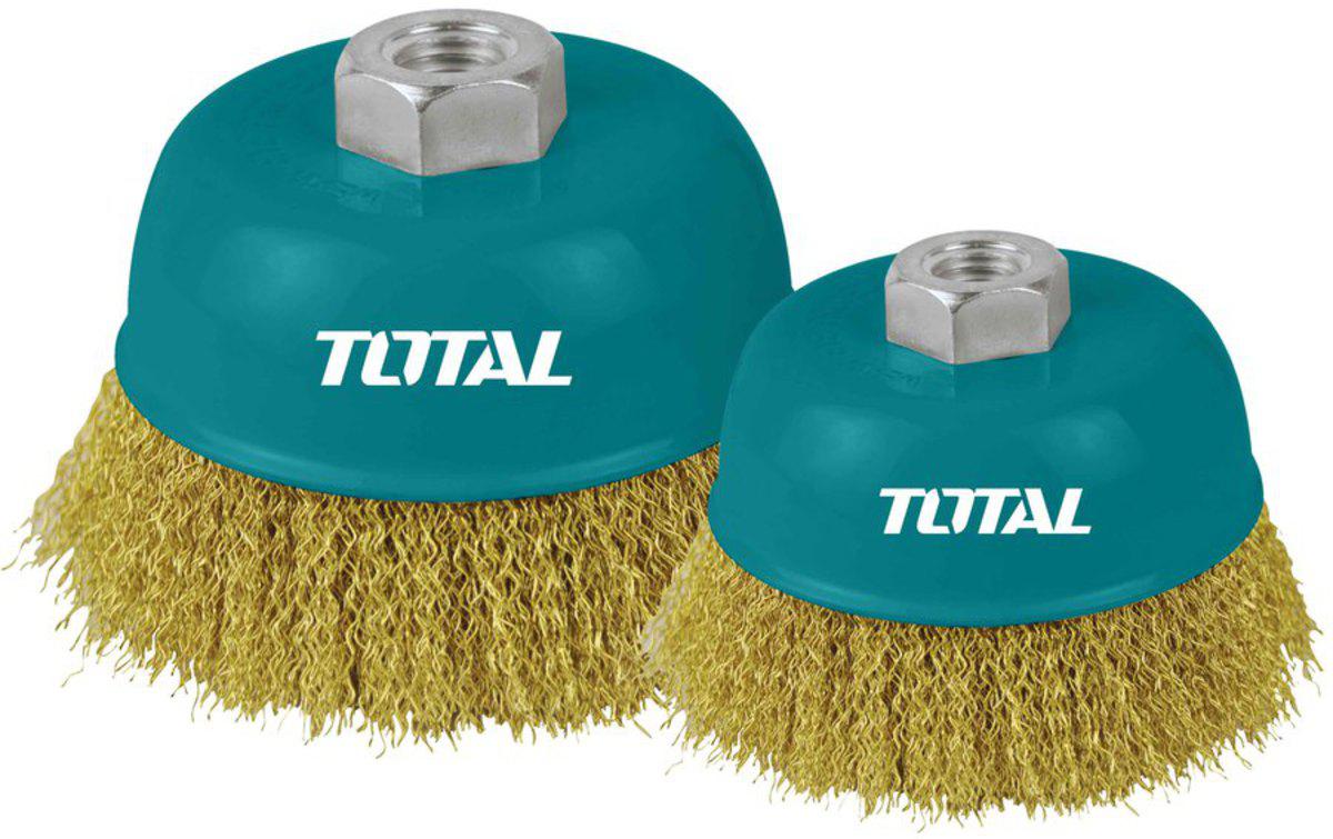 Total Wire Cup Brushes With Nut, weld seams, derusting, grinding, finishing, polishing and bigger surface treatment of metals, cast steel,non-ferrous metals, steel ,soft wood and hand wood materials. Suitable for angle grinders TTL0015 mega