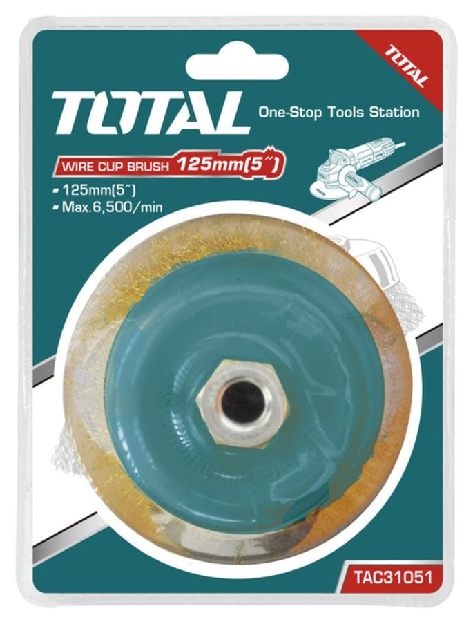 Total Wire Cup Brushes With Nut, weld seams, derusting, grinding, finishing, polishing and bigger surface treatment of metals, cast steel,non-ferrous metals, steel ,soft wood and hand wood materials. Suitable for angle grinders TTL0015 mega