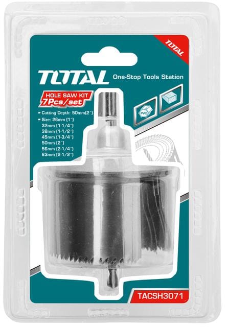 TOTAL HOLE SAW SET 7PCS - TACSH3071 (1", 1 1/4", 1 1/2", 1 3/4", 2", 2 1/4", 2 1/2") - TTL071 mega