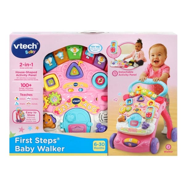 V-TECH First Steps Baby Walker Pink: This 2-in-1 baby walker and activity centre is designed to help tots find their balance - 505653 ebuystt