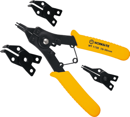 Worksite Pro. 4-in-1 Snap Ring Plier 10-50mm Combination Clip Retaining, Multifunctional, Interchangeable. A plier with replaceable head, easy to use. The perfect choice for any job around the house or at the construction site.-WT1128