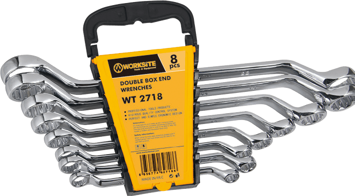 Worksite Double Box End Wrenches 8pcs, Metric 6-22 mm, Cr-V, German DIN Standard with ABS Organizer Rack-WT2718 Worksite Hand Tools