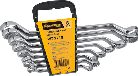 Worksite Double Box End Wrenches 8pcs, Metric 6-22 mm, Cr-V, German DIN Standard with ABS Organizer Rack-WT2718 Worksite Hand Tools