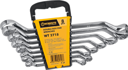 Worksite Double Box End Wrenches 8pcs, Metric 6-22 mm, Cr-V, German DIN Standard with ABS Organizer Rack-WT2718