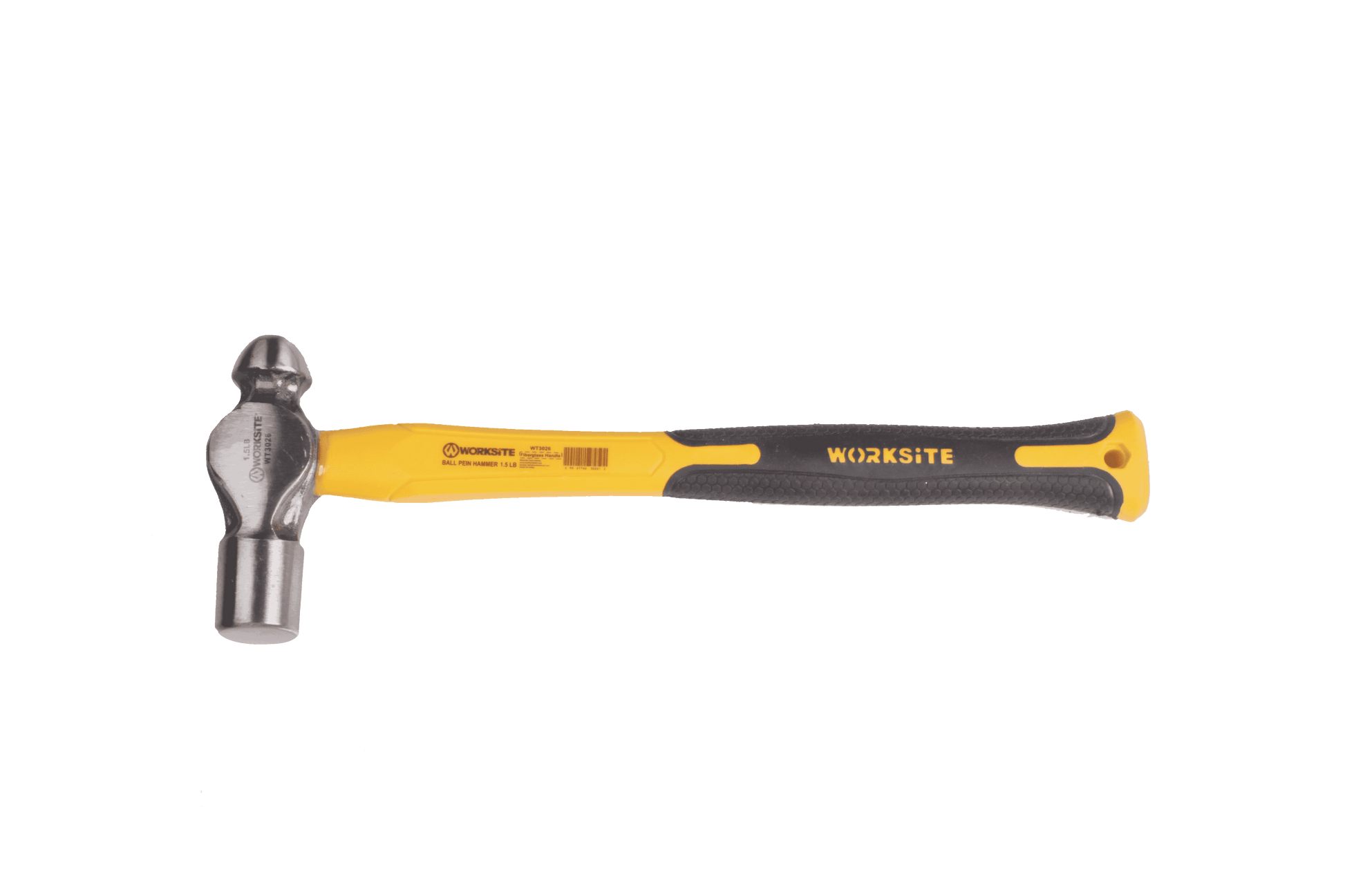 Worksite Ball Pein Hammer with Ergonomic fiberglass handle, 1LB, Forged steel head for superior strength and durability. Unified fiberglass handle fixed with epoxy resin. Fiberglass core adds strength and help reduce vibrations. -WT3025 Worksite Hand Tools