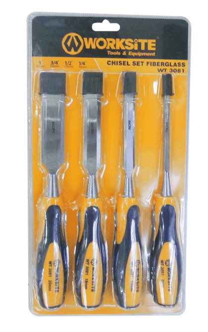 Worksite 4PCS Wood Chisel Set Fiberglass Handle Sizes 6,12,19,25mm. Perfect for Woodworking Professionals, beginner woodworkers, carpenters, engravers, artists. Product Dimensions:	1/4