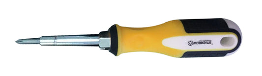 Worksite 6 IN 1 Screwdriver Two way Bit. All-in-one comfort grip, Rust Resistant Chrome Plated Bar, Ideal for kitchen drawer or car, Set Includes: 1/4"X2 1/2", PH1+SL5, 5/16"x3", PH2+ SL6 Socket: 6mm,8mm. WT5230 Worksite Hand Tools