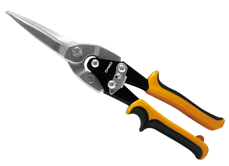 Worksite Long Straight Aviation Snip, This Multipurpose Snip Tool cuts up to 24-gauge cold-roll steel and 26-gauge stainless-steel. Great for cutting sheet metal, vinyl, plastic, rubber and many other applications. WT6055 / WT6032 Worksite Hand Tools