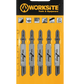 WORKSITE Jigsaw Blade 5 Pcs Set 3 inch X 5/16 inch 21 TPI, HSS T-Shank  Curved and Fast Cuts Optmized for Cutting Metal, WTT118A Worksite Hand Tools