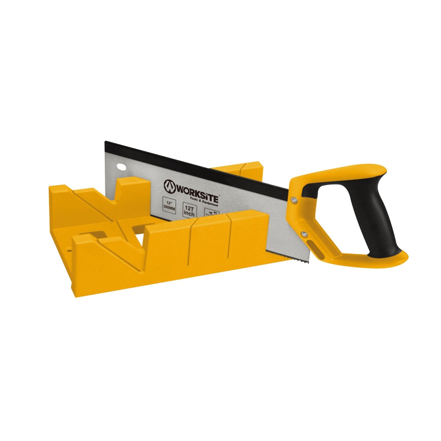 WORKSITE Mitre Box and Back Saw Set – Reinforced Steel Back Saw for Accurate Cutting, Preset 45 Degree and 90 Degree Cuts, Saw with Box – WT6019 Worksite Hand Tools