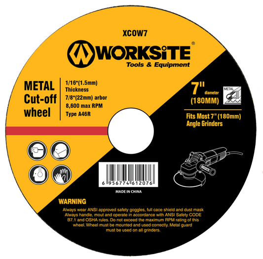 Worksite Metal Cutting Disc for 4 1/2" Grinders Size: 4 1/2 in X 0.11 in X 7/8 in (115x3.0x22mm)  XCOW412-3.0 Worksite Hand Tools
