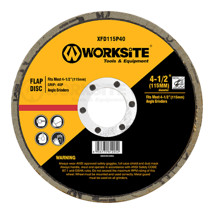 WORKSITE Flap Disc - 4-1.5 inch x 7/8 inch -  Size 115*22mm - GRT P40 - Suitable for most electric grinders - Ideal For Steel, Cast Iron And Sheet Steel - XFD115P40