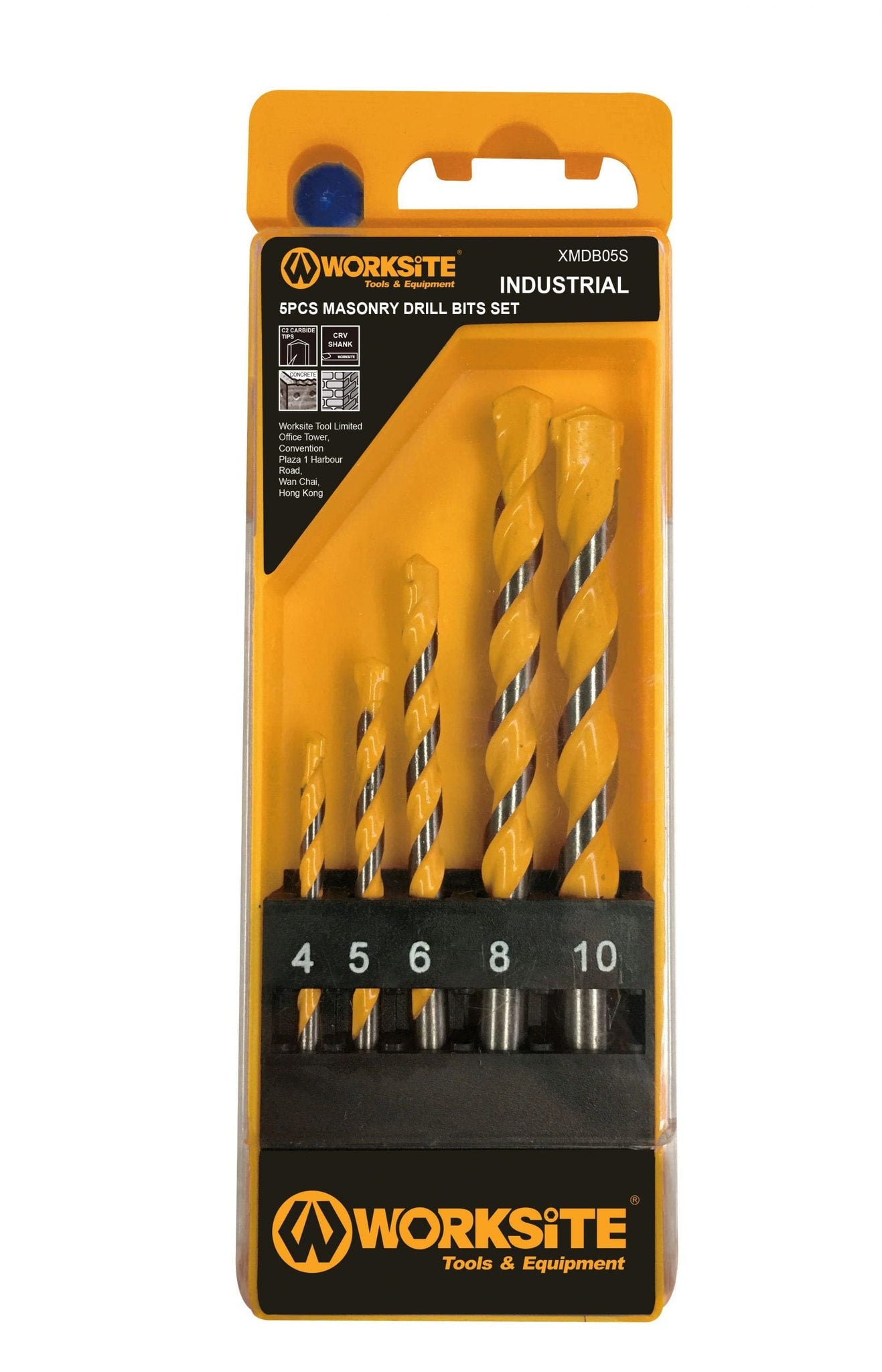 WORKSITE 5 Piece Masonry Drill Bit Set.  High-Speed Bit. Suitable For Drilling In Concrete Surfaces. Can Be Used on Glass/Brick/Plastic/Cement/Wood/Tile/EtcHigh Quality Multi-Purpose Drill Bit Set. Tipped For Prolonged Life And Heavy-Duty Use. – XMDB05S