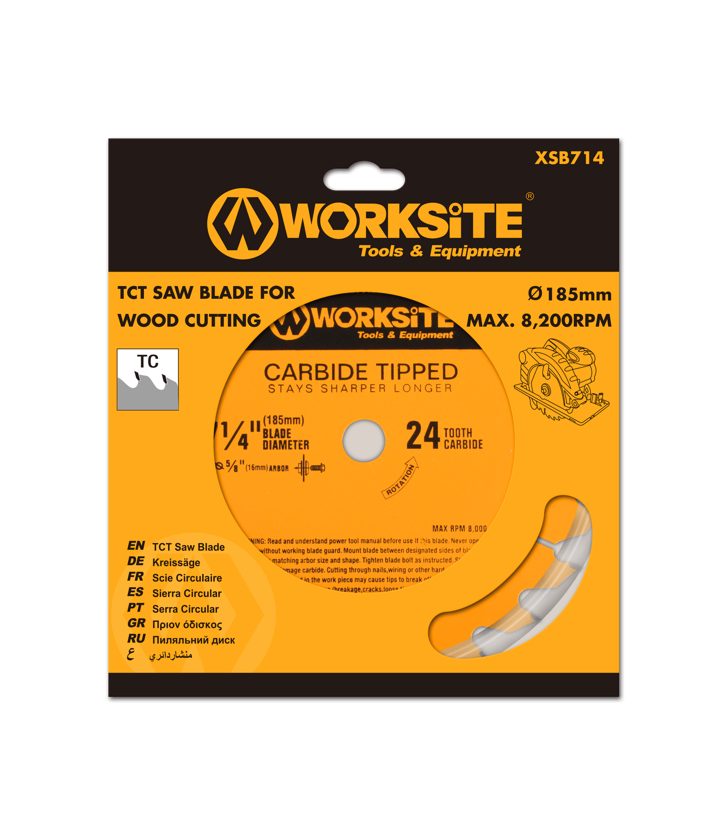 Worksite TCT Carbide Tipped Circular Saw Blade 7 1/4 inch (185mm) 40 Teeth 5/8 Inch Arbor. General Purpose for Wood, Laminate, Veneered Plywood & Hardwoods for Contractors and DIY- 4 Laser cut expansion slots vents trap noise and vibration-XSB714 Worksite Hand Tools