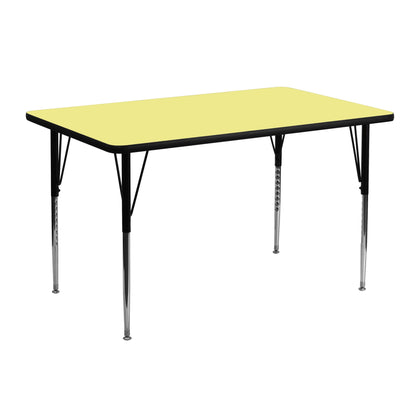 Rectangular Yellow Thermal Laminate Activity Table - Standard Height Adjustable Legs 24 Inch W x 48 Inch  Ideal for Computer labs to project meetings to laying out fabric in your sewing room. -XU-A2448-REC-YEL-T-A-GG