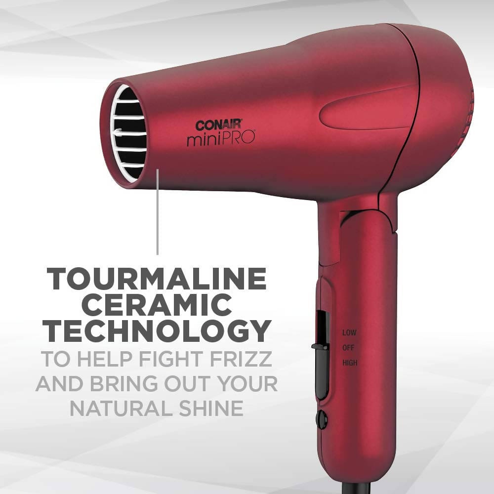 Conair MiniPRO Tourmaline Ceramic Hair Dryer with Folding Handle (Red) - C-263SR