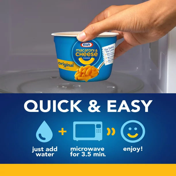 Kraft Easy Mac and Cheese Cups 12 Units / 58 g / 2.05 oz Kids and adults love the delicious taste and creamy texture of macaroni pasta with cheesy goodness-20263 Hannah's Variety Store
