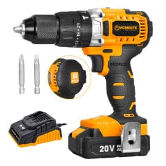 WORKSITE 2-Speed Hammer Drill, 1/2"(13mm), Brushless, Cordless, 20V Lithium-Ion Battery, Reversible Button, Optimized Shape & Rubber Hand Grip for easy Control, Automatic Spindle Lock, Built-in LED Work Light - CD320H Worksite Power Tools