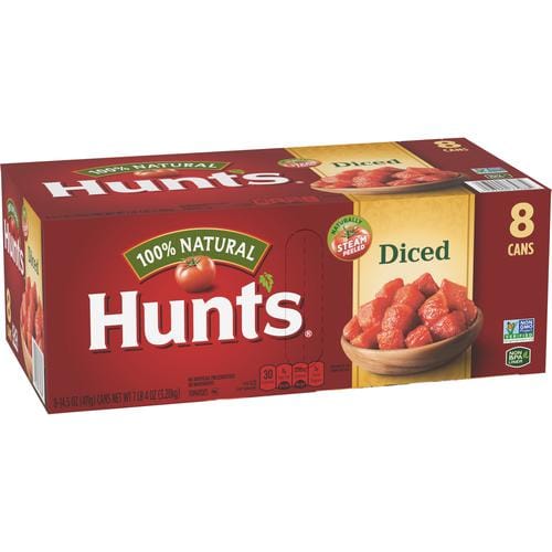 Hunt's Diced Tomatoes 8 Units / 411 g / 14.25 oz Enjoy the delicious taste of Hunt's chopped tomatoes. The flavor of Hunt's plant-ripened tomatoes enhances pizzas, casseroles, stews and chili con carne-176219 Hannah's Variety Store