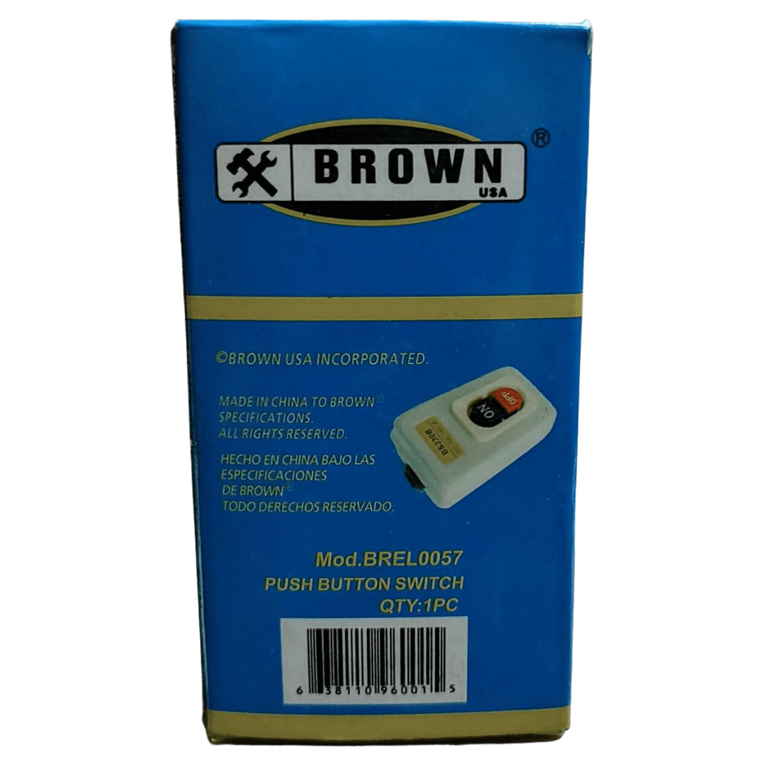 Brown Usa Push Button switch A push button switch is a mechanical device used to control an electrical circuit in which the operator manually presses a button to actuate an internal switching mechanism-BREL0057