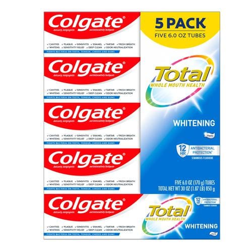 Colgate Whitening Toothpaste 5 Units / 170 g   Colgate Total Advanced Whitening is a tooth whitening toothpaste that provides stain removal and prevention -430485