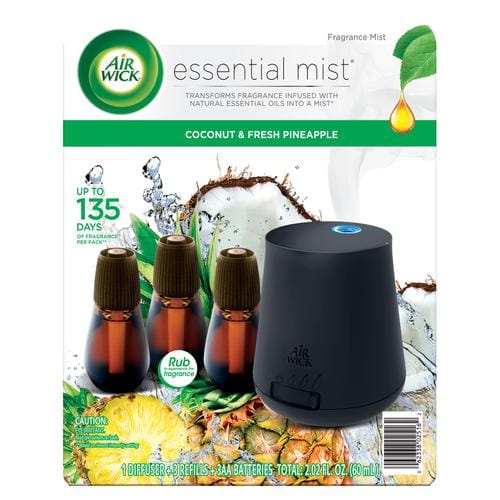 Air Wick Essential Mist 1 Diffuser + 3 Refills fills any room with a soft, fragrant mist infused with natural essential oils-442148-0062338025124