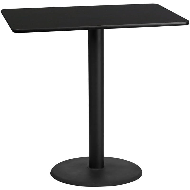 30'' x 48'' Rectangular Black Laminate Table Top with 24'' Round Bar Height Table Base [XU-BLKTB-3048-TR24B-GG] Fl Furniture