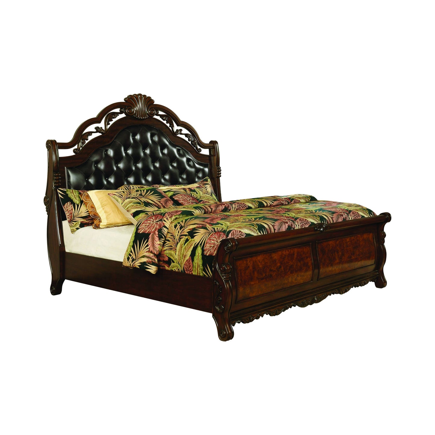 Exeter California King Tufted Upholstered Sleigh Bed (Dark Burl) - 222751KW coastmega