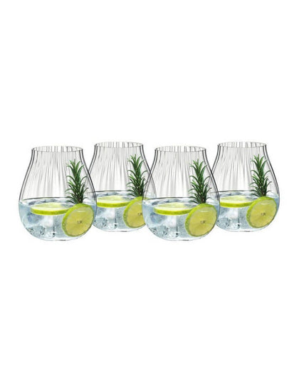 Riedel Gin Set (Set of 4) of the space-saving glass collection O wine tumbler attracts attention through its stemless design. This set is ideal for everyday use and for every occasion. It is fun, feels good to hold, looks trendy and it works! - 5414/67
