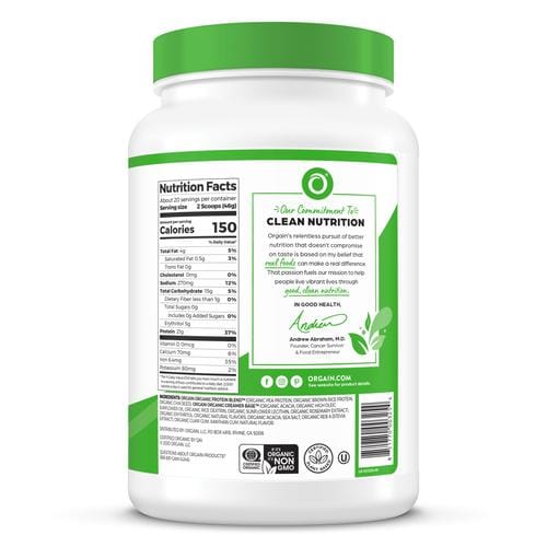 Orgain Plant Based Protein Powder 2.02 lb / 920 g This organic plant-based protein powder serves up 21g of vegan protein and only 150 calories in every serving. Fuel your body with clean-426638 Hannah's Variety Store