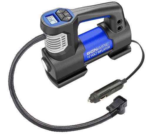 Bon-Aire 12V Tire Inflator With this12 Volt tire inflator with digital gauge and work light you can preset the PS and will auto shut off once it reaches the desired PSi-431251 Hannah's Variety Store