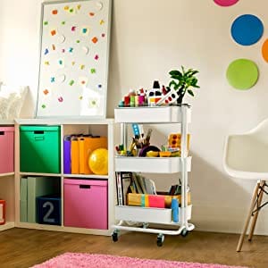 Seville Classics Home 3 Tier Trolley Cart Perfect for kitchen, bar, laundry, office, bedroom, or simply as a decorative piece.Make the most of your space with three large storage bins supported by a tubular steel frame-428846-0017641203141