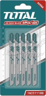 Total 5 Piece Jig Saw Metal Blade Set - T Shank Metal Blades For Fast And Straight Cuts. Ideal For Medium-Thick Sheet Metal - 12 TPI, 50mm Teeth Length,  HSS Blades - TAC51118B MEGA