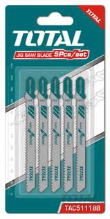Total 5 Piece Jig Saw Metal Blade Set - T Shank Metal Blades For Fast And Straight Cuts. Ideal For Medium-Thick Sheet Metal - 12 TPI, 50mm Teeth Length,  HSS Blades - TAC51118B MEGA