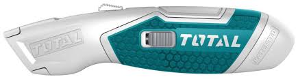 Total's Heavy Duty Utility Knife with Rubber Grip, 3-Position Retractable Locking Blade with 5 (61mm x 19mm) Replaceable Blades, Durable Zinc Alloy Construction. Ideal for Box Cutting, Arts and Crafts, Cutting Carpet, Drywall, Vinyl, and More - TG5126101 TOTAL
