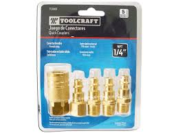 Toolcraft Solid Brass 1/4" Quick Coupler and Connector Set of 5 Pieces. Ideal for Pneumatic Tools, Spray Guns, Air Tools and Many More - TC2005 ebuystt