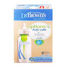 Dr. Brown’s Natural Flow® Anti-Colic Options+™ Narrow Glass Baby Bottles, 2-Pack, 4 oz /120 mL - 7223932133