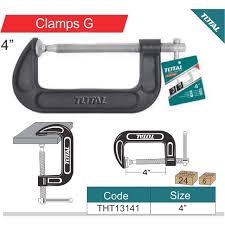 Total G Clamp 4" Secures parts for assembly, Fastening, Gluing, and welding in Woodworking, Metalworking, and Automotive Applications  - THT13141 MEGA