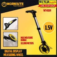 Worksite Digital Display Measuring Wheel  with Pistol Grip. Balanced In-Line Design. Tri-Fold Handle with Pistol Grip. Sealed roller bearings; Hi-traction tire. Measures to 32,800 Feet(9,999 Meters). Belt driven counter for long life -WT4104" mega