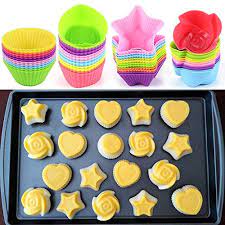 Letgo Shop Silicone Cupcake Liners Reusable Baking Cups Nonstick Easy Clean Pastry Muffin Molds 4 Shapes Round, Stars, Heart, Flowers, 24 Pieces Colorful-WIL-106-B01HPWDWT6 Pie's Variety Store