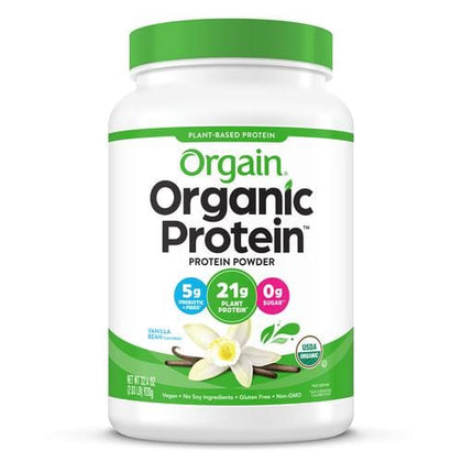 Orgain Plant Based Protein Powder 2.02 lb / 920 g This organic plant-based protein powder serves up 21g of vegan protein and only 150 calories in every serving. Fuel your body with clean-426638