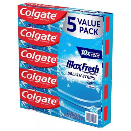 Colgate Max Fresh Toothpaste 5 Units / 206 g / 7.3 oz  Colgate Max Fresh has a freshness that lasts for hours. It promotes teeth whitening by removing surface stains and ignites the power of freshness thanks to its refreshing icy mint flavor-442749