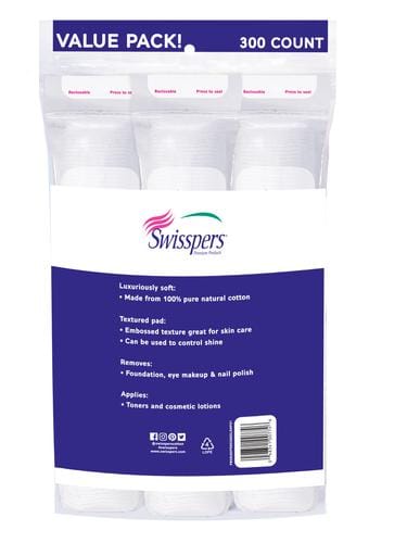 Swisspers Facial Pads 300 Units Feel the softness when removing make up, cleaning your face, or removing nail enamel with these hypoallergenic pads-441940